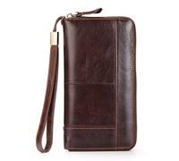 CWLPSL Bolso de Mano para Hombre, Bolso de Mano de Piel auténtica, Monedero con Cremallera, Cartera Larga, Bolso de Mano Grande para Negocios, Soporte para teléfono