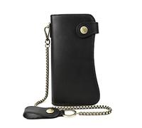 CWLPSL Cartera con Cadena de Cuero de Caballo Vintage para Hombre, Billetera Larga Plegable de Cuero Genuino, Tarjetero a presión, Monedero con Cremallera (Color: A, Talla única)