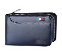 CWLPSL Cartera Corta de Cuero para Hombre, Tarjetero Vertical con Cremallera, Funda para Licencia de Conducir de Alta Capacidad para Uso Comercial, Formal, Informal o Diario (Azul)