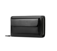 CWLPSL Cartera de Mano de Moda para Hombre, Cartera de Cuero, Tarjetero, Cartera de Negocios con 2 Cremalleras, Monedero Largo (Color: Negro, tamaño: 20,5 x 12 x 4,5 cm)