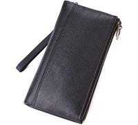 CWLPSL Cartera de Mano para Hombre, Tarjetero de Piel auténtica, Cartera Larga, pequeña, Organizador (Color: Negro, tamaño: 21,5 x 11,5 x 3 cm)