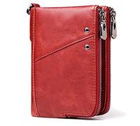 CWLPSL Cartera de Seguridad con Bloqueo RFID de Cuero Genuino (Color: Rojo, tamaño: 10 x 2 x 13 cm)