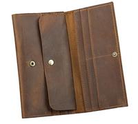 CWLPSL Cartera Larga para Hombre, Hecha a Mano, de Piel auténtica, Tipo sobre, de Piel de Caballo Loco, para Regalo (Color marrón-A)