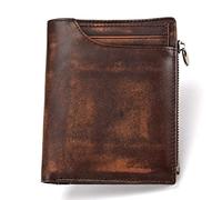 CWLPSL Cartera para Hombre: Billetera Elegante de Cuero Genuino con Cierre de Cremallera y Bloqueo RFID, Plegable y con Ventana para identificación (Color marrón)