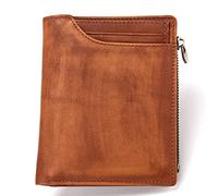 CWLPSL Cartera para Hombre: Billetera Elegante de Cuero Genuino con Cierre de Cremallera y Bloqueo RFID, Plegable y con Ventana para identificación (Color marrón)