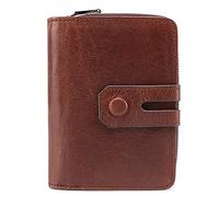 CWLPSL Cartera para Hombre: Billetera Plegable de Cuero Genuino con Bolsillo Frontal con Cremallera y Bloqueo RFID