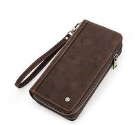 CWLPSL Cartera para Hombre, de Piel auténtica, con Ranuras para Tarjetas, para teléfono, Pasaporte, chequera (Color: marrón, tamaño: 10,5 x 4,5 x 20 cm)