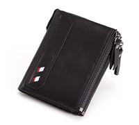 CWLPSL Carteras para Hombre Cartera de Cuero Genuino Moda pantalón Corto Casual Cartera para Hombre Doble Cremallera Monedero de Gran Capacidad