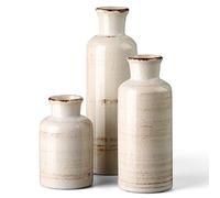 CwlwGO - Jarrón Blanco rústico de cerámica para decoración del hogar, Juego de 3 jarrones Decorativos para Mesa, Cocina, Sala de Estar, Toque Decorativo para la decoración de Cualquier habitación.