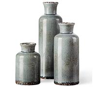 CwlwGO - Jarrón rústico de cerámica para decoración del hogar, Juego de 3 jarrones Decorativos para Mesa, Azul Retro, Cocina, Sala de Estar, Ideal para añadir un Toque Decorativo a la decoración de