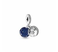 CWOne Designs Abalorio de plata de ley con diseño de árbol y luna de galaxia para pulseras Pandora, talla única, Plata de ley, Circonita cúbica