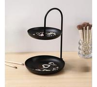CWOQOCW Bandeja de servir de dos capas de estilo retro para decoración del hogar, plato de frutas de hierro resistente para aperitivos y dulces, negro (negro)