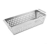 CWOQOCW Cesta para barbacoa de acero inoxidable con asas dobles, diseño perforado antiadherente para asar y asar al aire libre, herramienta de cocina plateada, 285 x 13 x 6 cm