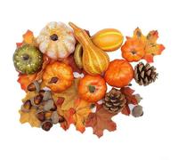 CWOQOCW Colección de decoración del hogar de otoño, 50 piezas, mini calabazas, hojas de otoño, juego de conos de pino para decoración de mesa de temporada