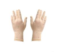 CWOQOCW Guantes de patinaje artístico con malla de alta elasticidad y diamantes de imitación, poliéster transpirable y elastano para mujeres y niñas, rendimiento y práctica (caqui)