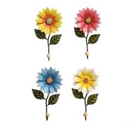 CWOQOCW Juego de 4 ganchos de pared de flores de metal decorativos con margaritas florales girasoles para llaves, toallas, abrigos, entrada, baño, cocina