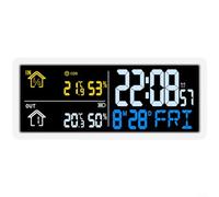 CWOQOCW Reloj de pared digital LCD con pantalla de temperatura y humedad interior y exterior, sensor remoto, iconos de comodidad, función de alarma y fecha, estilo nórdico para el hogar u oficina