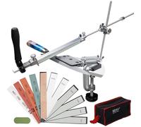 CWOVRS Afilador de cuchillos profesional, ruuixin RX-008, 360° ángulo fijo giratorio, precisión deslizante y abrazadera, sistema de afilado de cocina para chefs