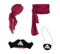 CWPFVQA 1 Bandana Pirata, 1 Cinturón Pirata, 1 Parche En El Ojo De Calavera, 1 Sombrero Pirata, Accesorios Piratas, Accesorios Piratas para Mujer, Bufanda Bandana Pirata
