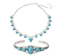 CWPFVQA 1 Collar Vintage Y 1 Pulsera Vintage, Bisutería, Joyería Boho, Pulsera Ajustable, Bisutería, Joyería Azul