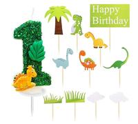 CWPFVQA 1 Pieza De Vela De Dinosaurio Número 1 Y 11 Piezas De Insertos para Pasteles De Dinosaurio, Decoraciones para Pasteles, Accesorios para Ambiente De Fiesta, Accesorios para Pasteles