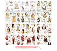 CWPFVQA 12 Hojas De Pegatinas De La Serie Girly, 1 Pinza, Pegatinas De Transferencia Borrables, Juego De Pegatinas para Álbum De Recortes, Pegatinas De Decoración Estética