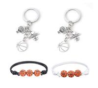 CWPFVQA 2 Llaveros De Baloncesto Y 2 Pulseras De Baloncesto, Llaveros De Metal, Regalos De Baloncesto, Joyas para Fanáticos, Pulseras Creativas, Joyas con Elementos Deportivos