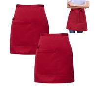 CWPFVQA 2 Medios Delantales Rojos, Delantales Cortos, Delantales De Cocina, Delantales De Cocina De Camarero, Adecuados para Hoteles, Restaurantes, Cafeterías, Cocinas Caseras