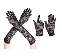 CWPFVQA 2 Pares De Guantes De Encaje Negro, Guantes hasta El Codo, Guantes De Disfraz, Guantes De Encaje Negro para Mujer, Guantes De Malla, Disfraz De Guantes Negros
