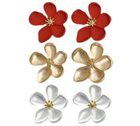 CWPFVQA 3 Pares De Pendientes De Flores, Pendientes De Flores De Cinco Pétalos, Pendientes De Flores Grandes, Pendientes De Moda Y Versátiles, Pendientes De Fiesta, Pendientes Elegantes para Mujer