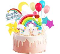 CWPFVQA 32 Piezas De Decoraciones De Cumpleaños Arcoíris, Lindas Decoraciones para Pasteles, Accesorios para Pasteles para Niños, Decoraciones De Postres para Hornear, Decoración para Pasteles