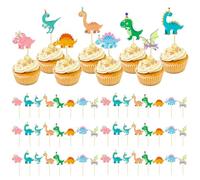 CWPFVQA 48 Uds. De Inserciones para Pastel De Dinosaurio, Inserciones Creativas para Pastel De Dibujos Animados, Lindos Insertos para Pastel, Accesorios para Pasteles
