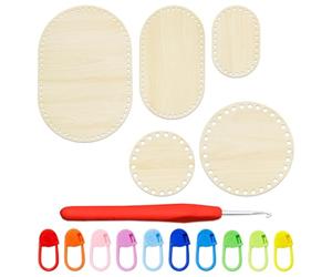 CWPFVQA Canasta De Crochet con Base De Madera De 5 Piezas, Aguja De Crochet De 1 Pieza, Hebillas Marcadas De 10 Piezas, Canasta De Crochet con Base De Madera, Base Redonda