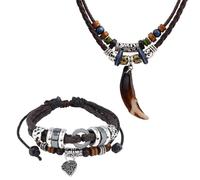 CWPFVQA Collar Vintage De 1 Pieza Y Pulsera Vintage De 1 Pieza, Collar Con Colgante, Ajustable, De Cuero, Pulsera Trenzada, Accesorios De Moda Hombre