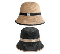 CWPFVQA Paquete De 2 Sombreros De Cubo para Mujer, Sombreros De Paja De Ganchillo para Mujer, Sombreros De Malla Hueca, Sombreros Casuales Al Aire Libre, Sombreros De Playa