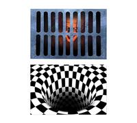 CWPFVQA Tapetes Tridimensionales De 2 Piezas, Alfombras De Baño, Alfombras De Habitación, Diversión, 3D, Negro, 20x20 cm, Rectangular, Interior, Resistente a Manchas