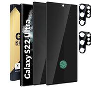 CWQZGUF Paquete de 2+2 protectores de pantalla de privacidad compatibles con Galaxy S22 Ultra 5G, 2 películas de vidrio templado + 2 protectores de lente de cámara, alta claridad, sin burbujas