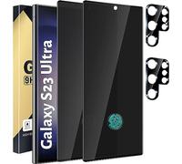 CWQZGUF Paquete de 2+2 protectores de pantalla de privacidad compatibles con Galaxy S23 Ultra 5G, 2 películas de vidrio templado + 2 protectores de lente de cámara, alta claridad, sin burbujas