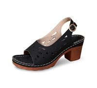 Cwuhyatre Sandalias de tacón grueso para mujer punta abierta con correa sandalia cuña para mujer mulas de alto talón Roma sandalias zapatos para playa vacaciones casual elegante, Negro , 43 EU