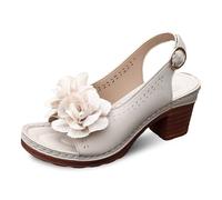 Cwuhyatre Sandalias de tacón grueso para mujer punta abierta con correa sandalia cuña para mujer mulas de alto talón Roma sandalias zapatos para playa vacaciones casual elegante, Z blanco, 42 EU