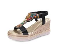 Cwuhyatre Sandalias Mujer Verano Cómodo Cuñas Bohemia Zapatos Antideslizante Transpirable Y Desnudo-Pies Abiertos Con Tacón Plataforma Comfy Sandalias Chic Y Elegante Grandes Tallas, Negro , 42 EU