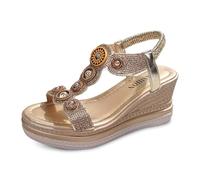 Cwuhyatre Sandalias Mujer Verano Cómodo Cuñas Bohemia Zapatos Antideslizante Transpirable Y Desnudo-Pies Abiertos Con Tacón Plataforma Comfy Sandalias Chic Y Elegante Grandes Tallas, Z Oro, 37 EU