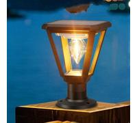 CWVYKNP Luces Solares Para Postes De ABS Simples Luz De Columna Para Exteriores Con Base De Montaje En Muelle Luces Solares LED Negras Luz De Poste Con Energía Solar Para Postes Cercas