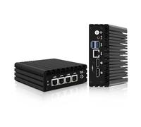 CWWK Mini PC Firewall Micro Appliance, Pentium J3710, 4 x LAN i225 2.5GbE, OPNsense Hardware Mini Ordenador, Fanless PC Barebone SIN RAM/SSD/OS, AES-NI, Console COM, HD, DP