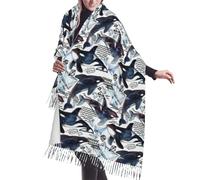 CWYHDUDOH Bufanda con estampado de ballena asesina para mujer, chal suave y cálido, decoración de otoño e invierno, oficina, festivas, veladas