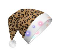 CWYHDUDOH Sombrero de Navidad LED con estampado de leopardo salvaje, unisex, para adultos, sombreros de Papá Noel, decoración de fiesta, accesorio de disfraz de vacaciones