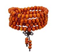 CWZZWS 108 cuentas de 8 mm de sándalo natural Budista Budista Pulsera Mujeres Men Men Braceletas de madera y brazaletes para unisex Oración Collar Joya Orange