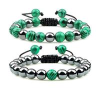 CWZZWS 2 Pulseras de Cuentas de Ojo de Tigre de hematita Hechas a Mano Ajustables para Hombres, protección de la Salud, Piedras energéticas, brazaletes de Distancia para Parejas, joyería para niñas