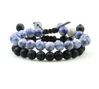 CWZZWS 2 uds. Cuentas para Hombre, Piedra de Ojo de Tigre, abalorio de ónix, Roca de Lava, Cuentas para Mujer, brazaletes de Yoga, Regalo para Amigos