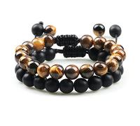 CWZZWS 2 uds. Cuentas para Hombre, Piedra de Ojo de Tigre, abalorio de ónix, Roca de Lava, Cuentas para Mujer, brazaletes de Yoga, Regalo para Amigos